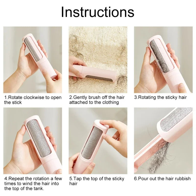 2-1 Reusable Pet Hair Remover Brush Lint Roller Self Cleaning Cat Dog Fur Hair Dust Removal Brush for Clothes Portable Effective